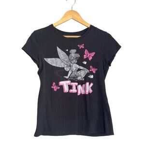 Disney Tink Tinkerbell Black Graphic Tee Juniors XL Womens Large Fitted Baby Tee